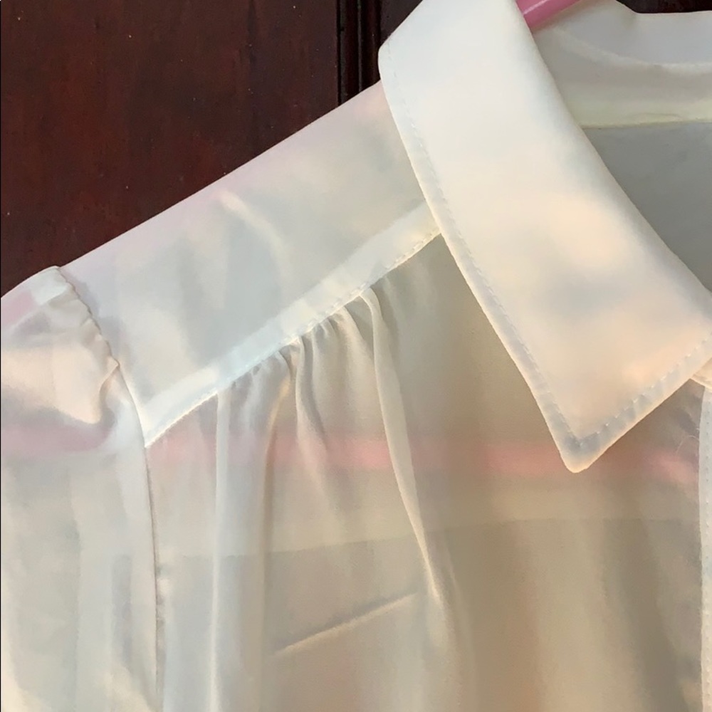 Frenchi Cream Sheer Button Down Top - image 2